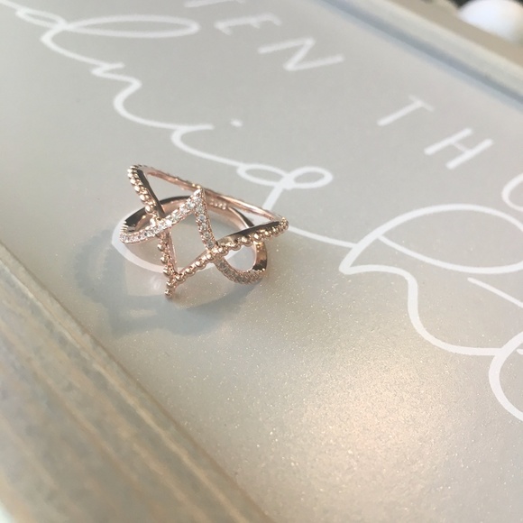 Sterling Silver Simulated Diamond Rose Gold Ring - Picture 11 of 11